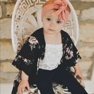 Black floral kimono with fringe